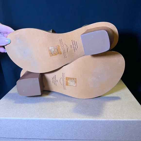 NWT ZADIG &VOLTAIRE Cecilia Crinkled Caprese Sandals in Gold SZ 38 - Picture 9 of 10